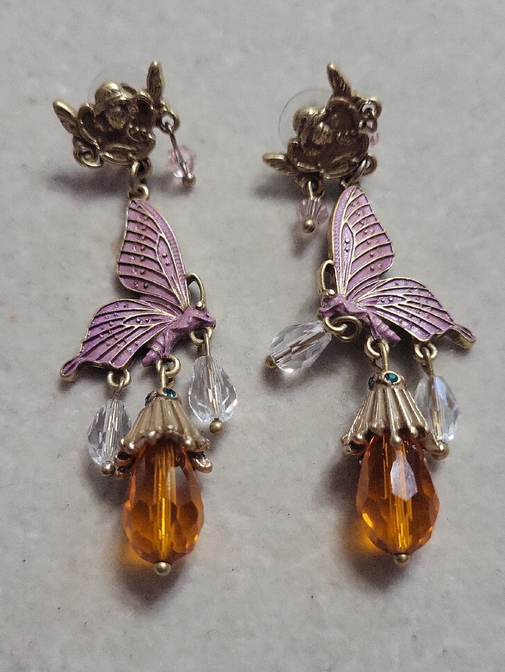 Delicate Pink Butterfly Drop Earrings